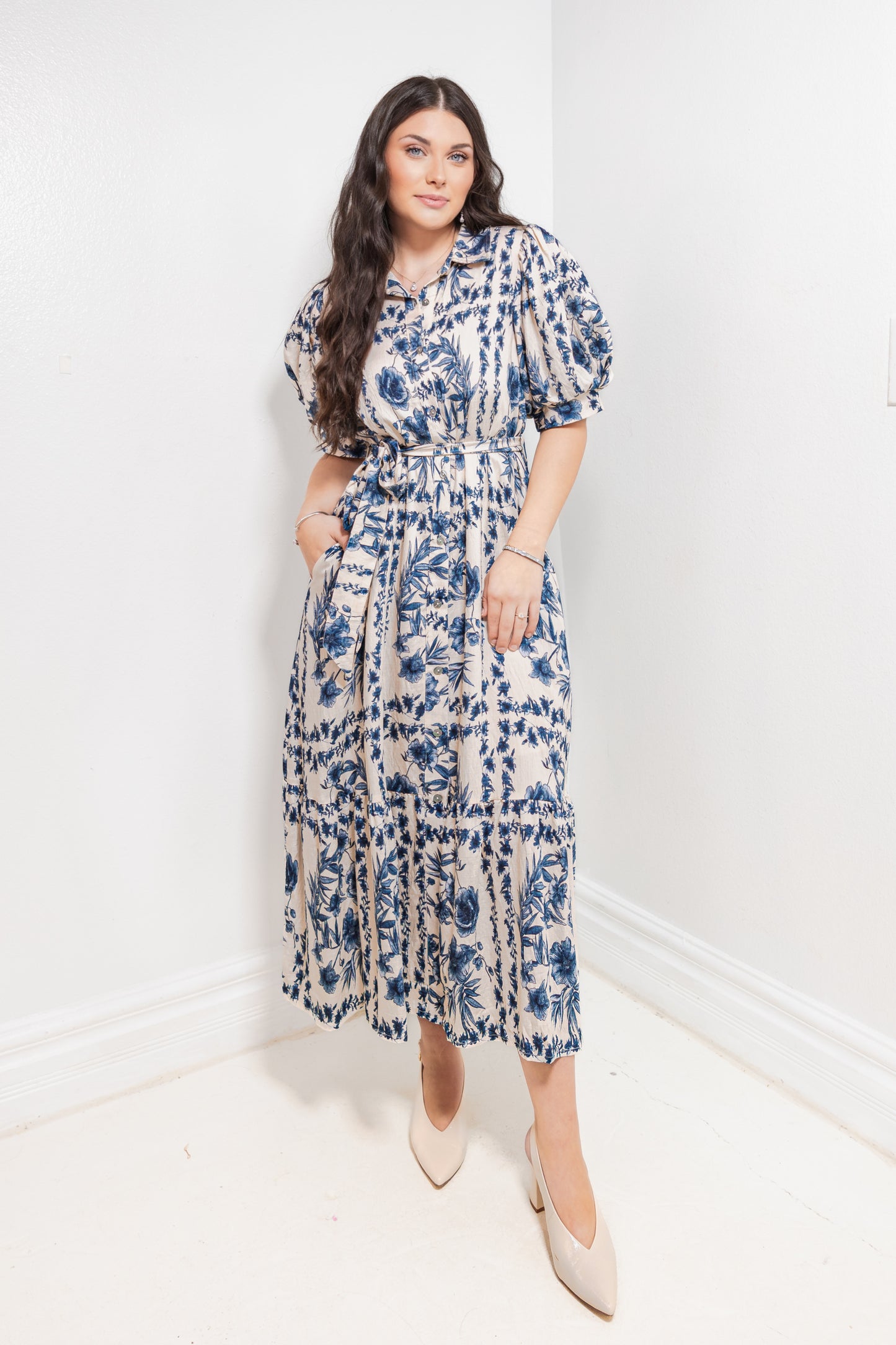 Cambridge Blooms Button Down Midi Dress