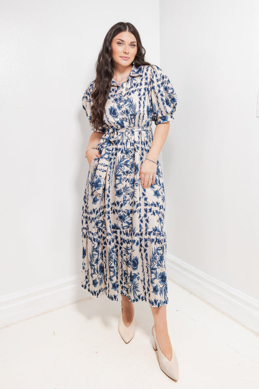 Cambridge Blooms Button Down Midi Dress
