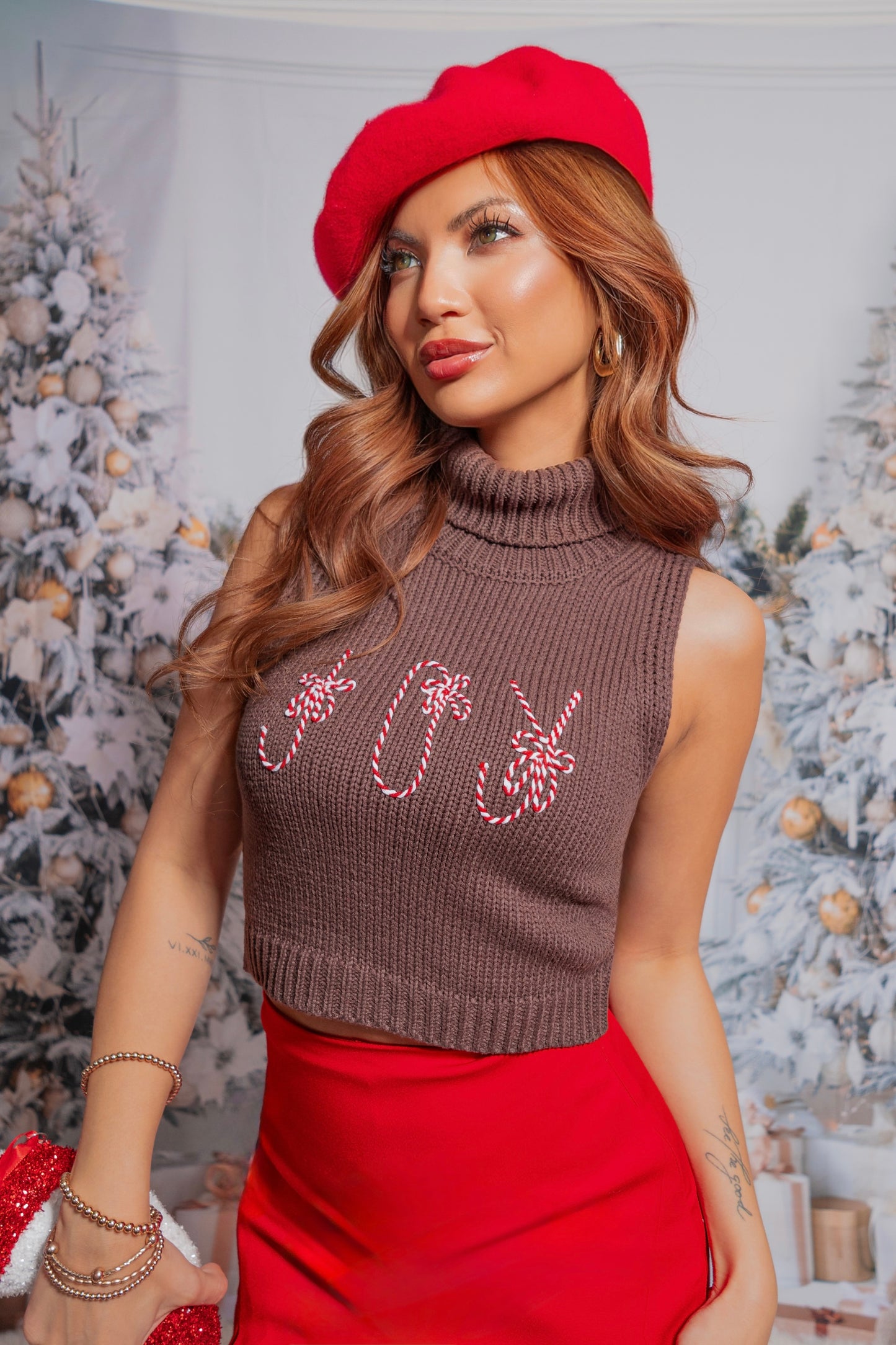 Candy Cane Bliss Cropped Knit Top