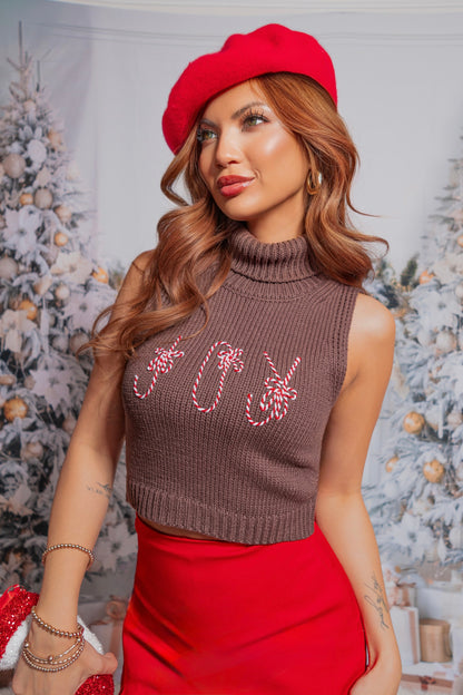 Candy Cane Bliss Cropped Knit Top