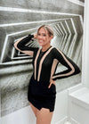 Casita Black Sheer Long Sleeves Bodysuit-Tops-KCoutureBoutique, women's boutique in Bossier City, Louisiana