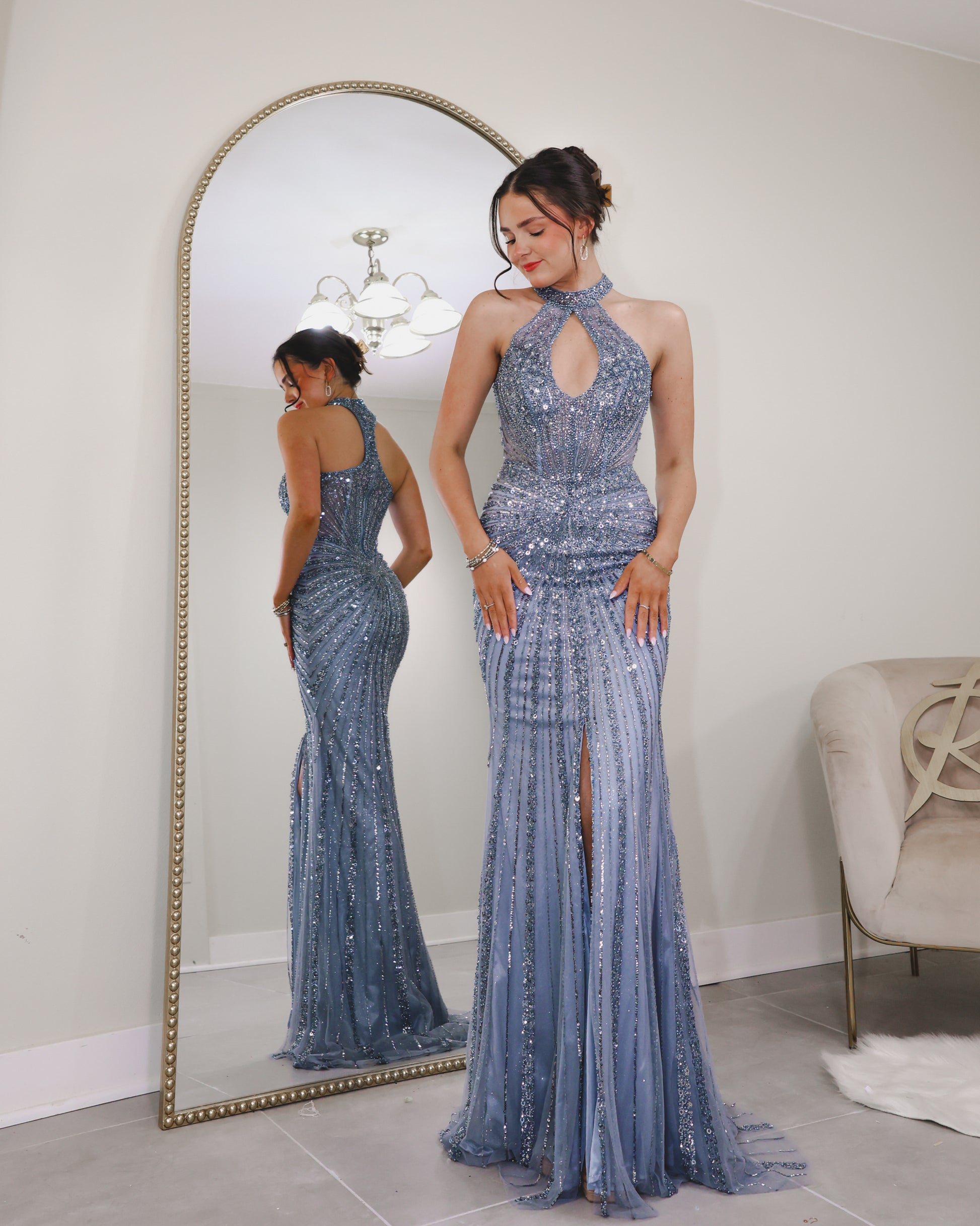 Celestial Siren Halter Gown Smokey Blue / 2