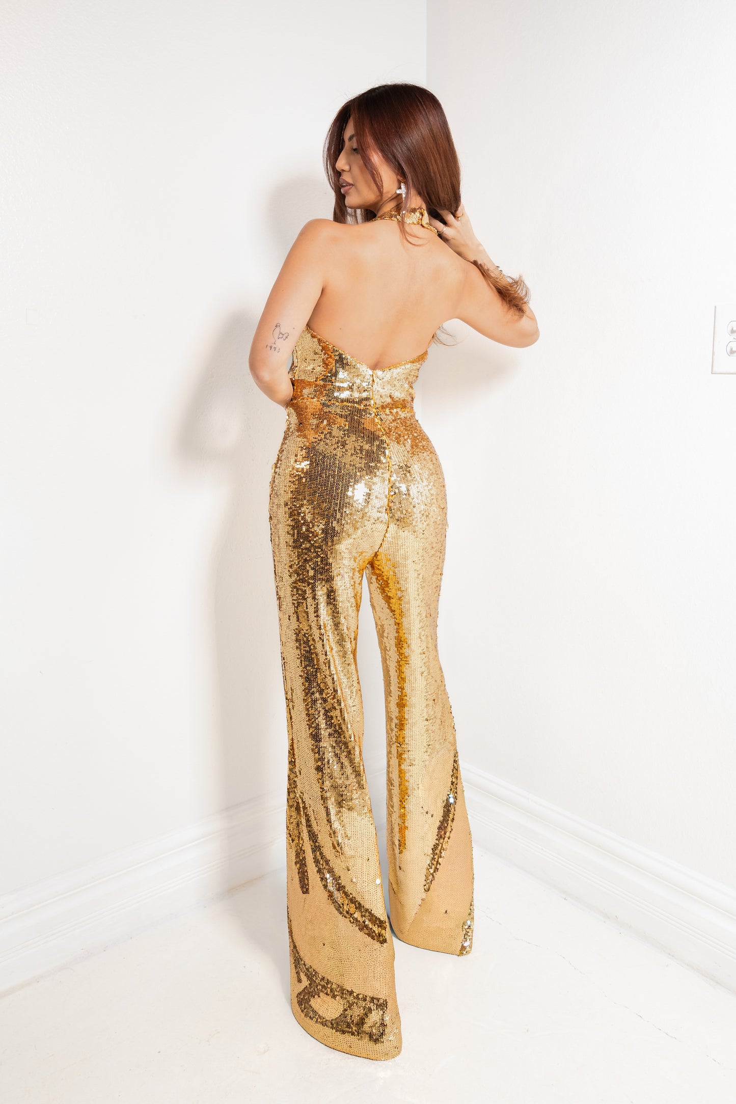 Champagne Drip Halter Jumpsuit