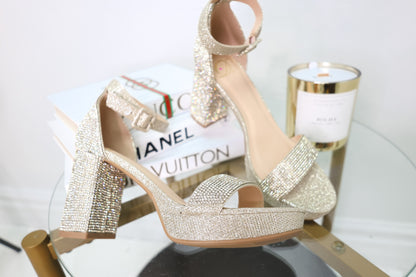 Champagne Rhinestone Chunky Heel