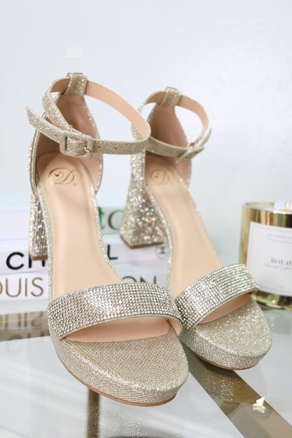 Champagne Rhinestone Chunky Heel