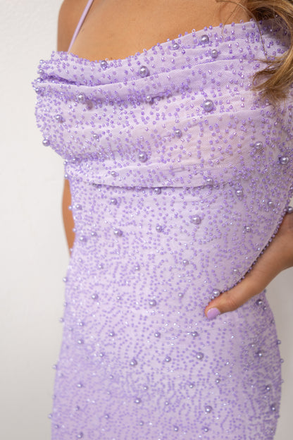 Champagne & Pearls Embellished Mini Dress