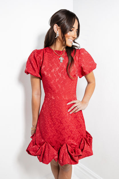 Cheers to You Jacquard Ruffle Trim Dress