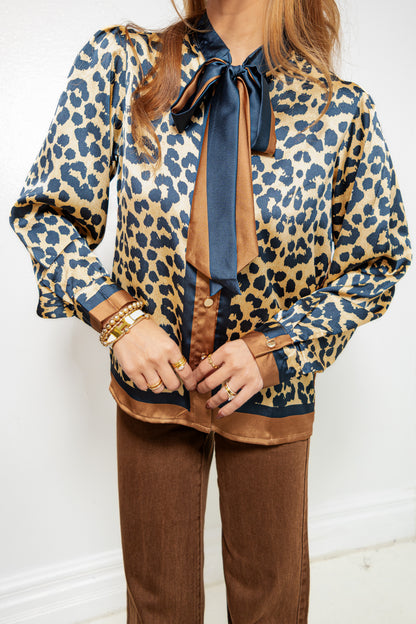 Wild Elegance Tie Neck Leopard Top