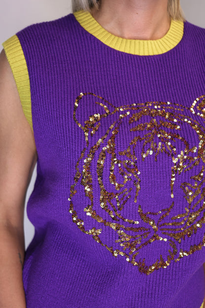 Sequin Tiger Sweater Vest