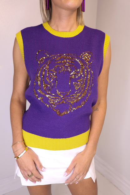 Sequin Tiger Sweater Vest