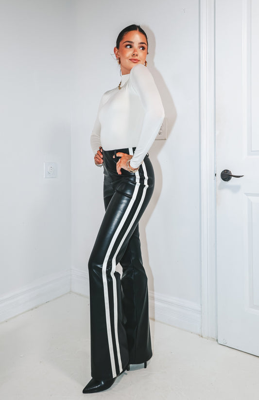 Chic Contrast Faux Leather Pants