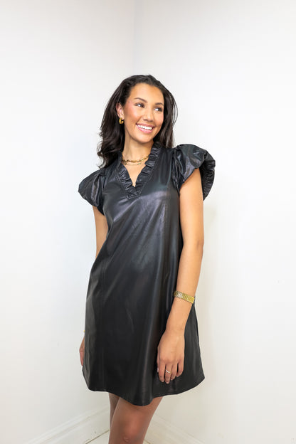 Chic In Ruffles Leather Dress