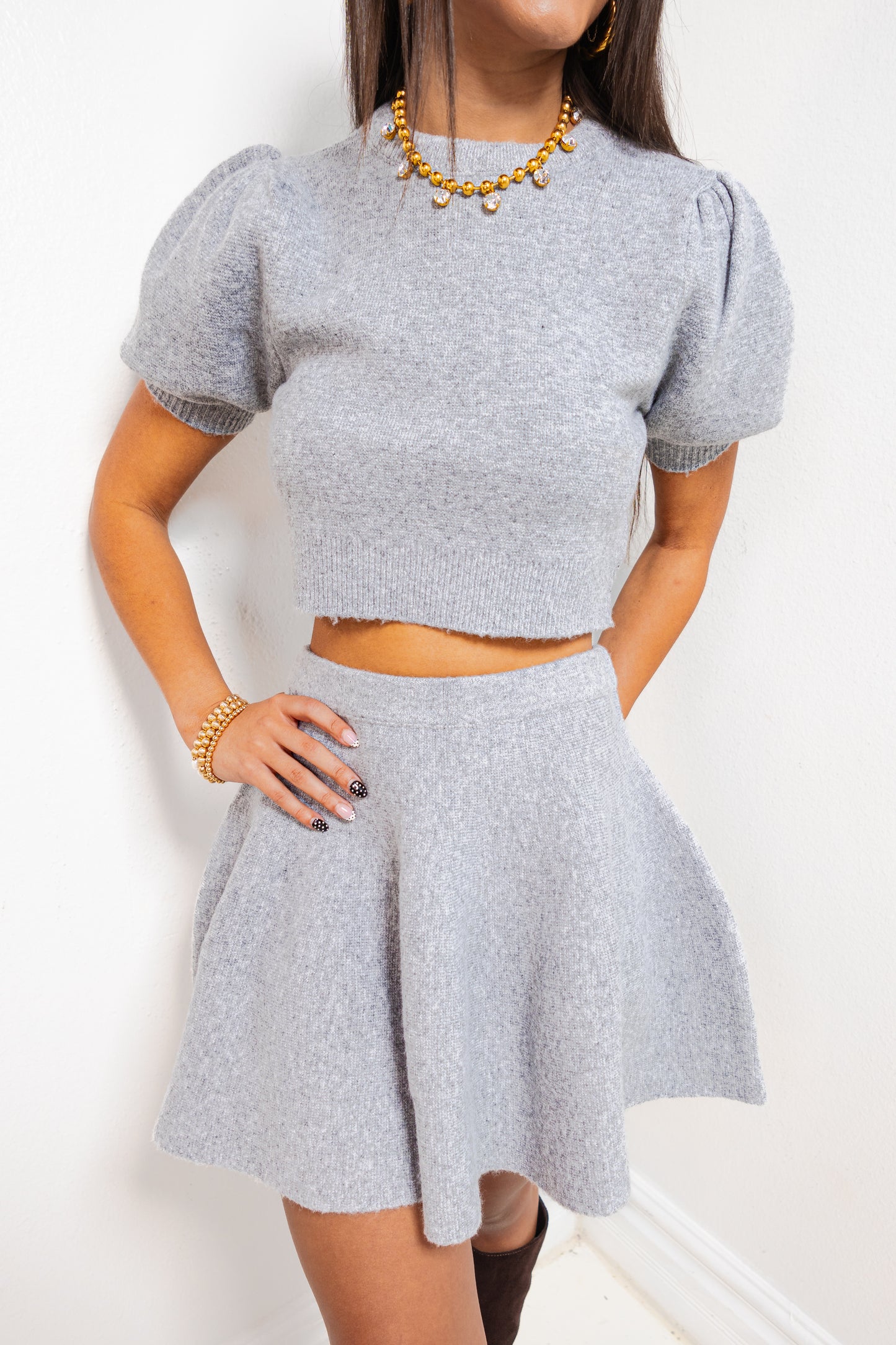 Chic & Cozy Puff Sleeve Cropped Knit Top