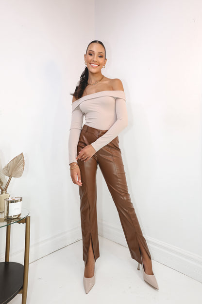 City Light Faux Leather Split Pants