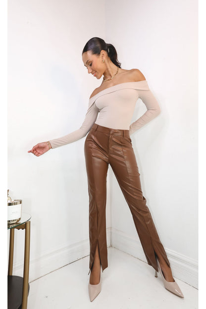 City Light Faux Leather Split Pants