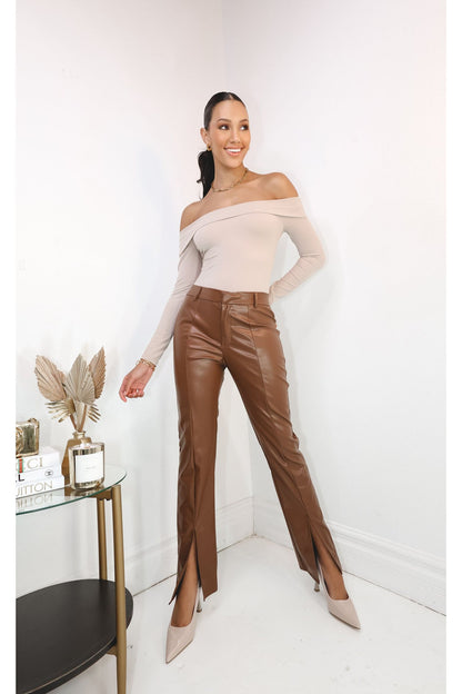 City Light Faux Leather Split Pants