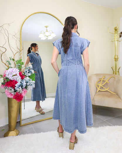 Classic Cool Corset Denim Maxi Dress