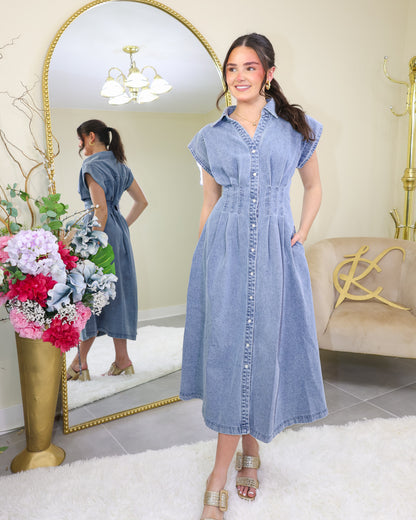 Classic Cool Corset Denim Maxi Dress