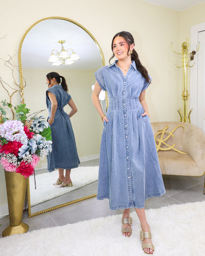 Classic Cool Corset Denim Maxi Dress