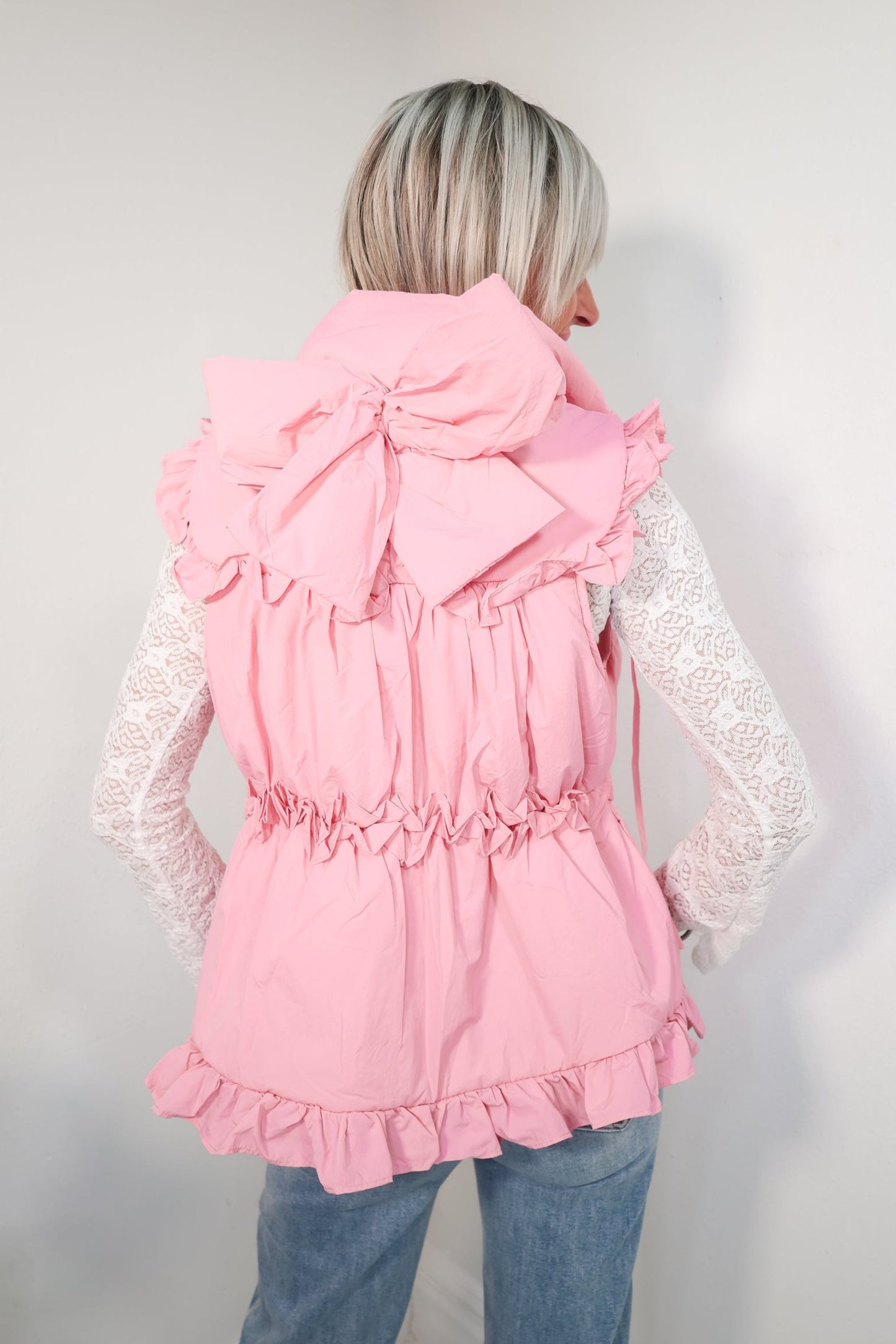 Preppy In Pink Ruffled Back Bow Vest