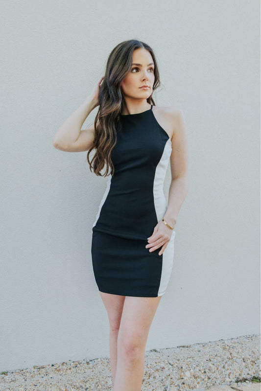 Colorblock Contour High Neck Mini Dress-Dresses-KCoutureBoutique, women's boutique in Bossier City, Louisiana