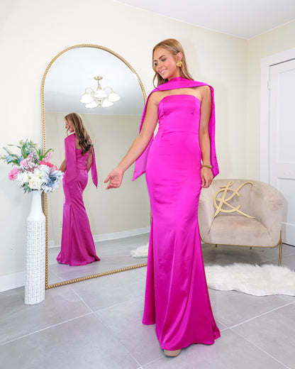 Cordially Yours Strapless Satin Gown