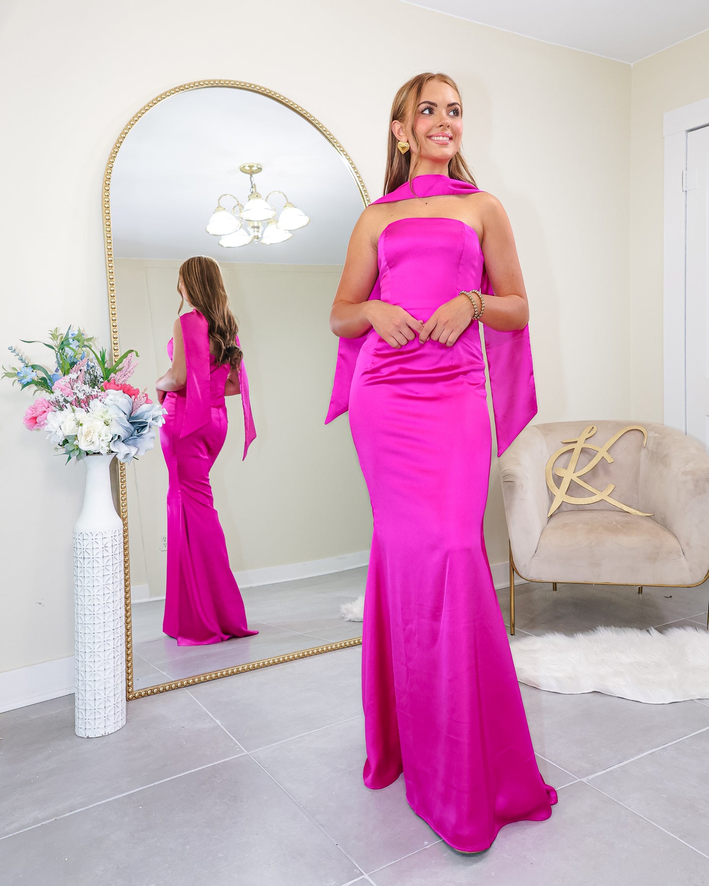 Cordially Yours Strapless Satin Gown