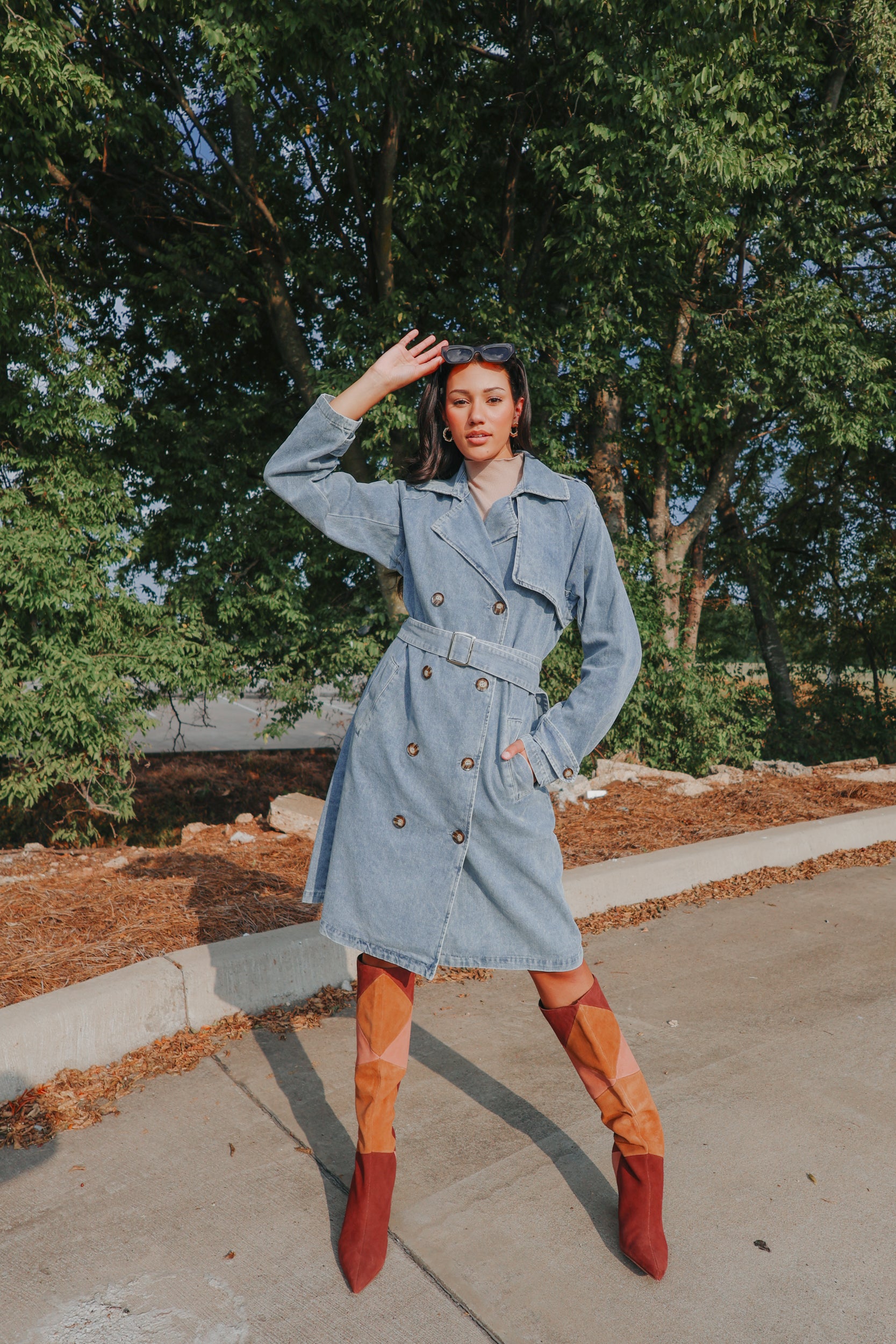 denim trench coat dress Jordan Denim Trench Vegan Leather / L / Medium Wash