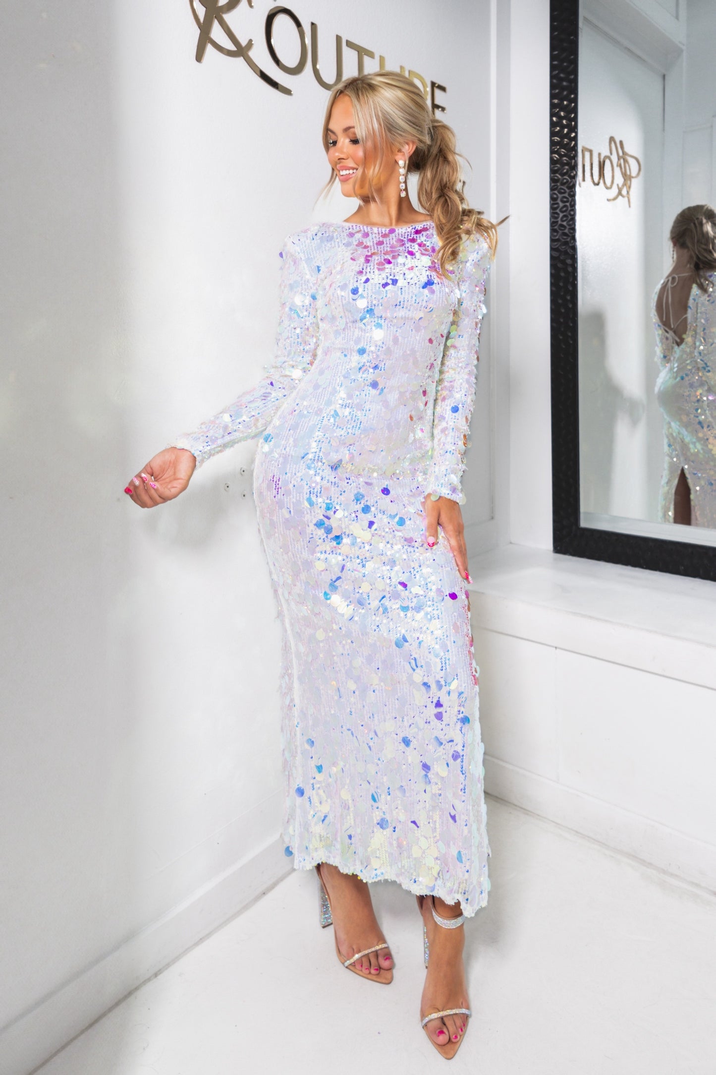 Cosmic Disco Sequined Long Sleeve Midi Dress