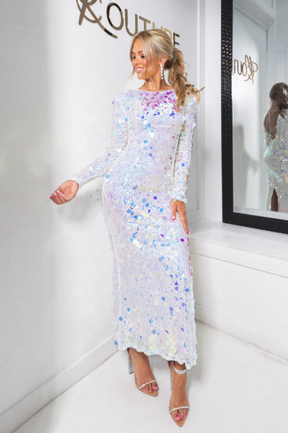 Cosmic Disco Sequined Long Sleeve Midi Dress