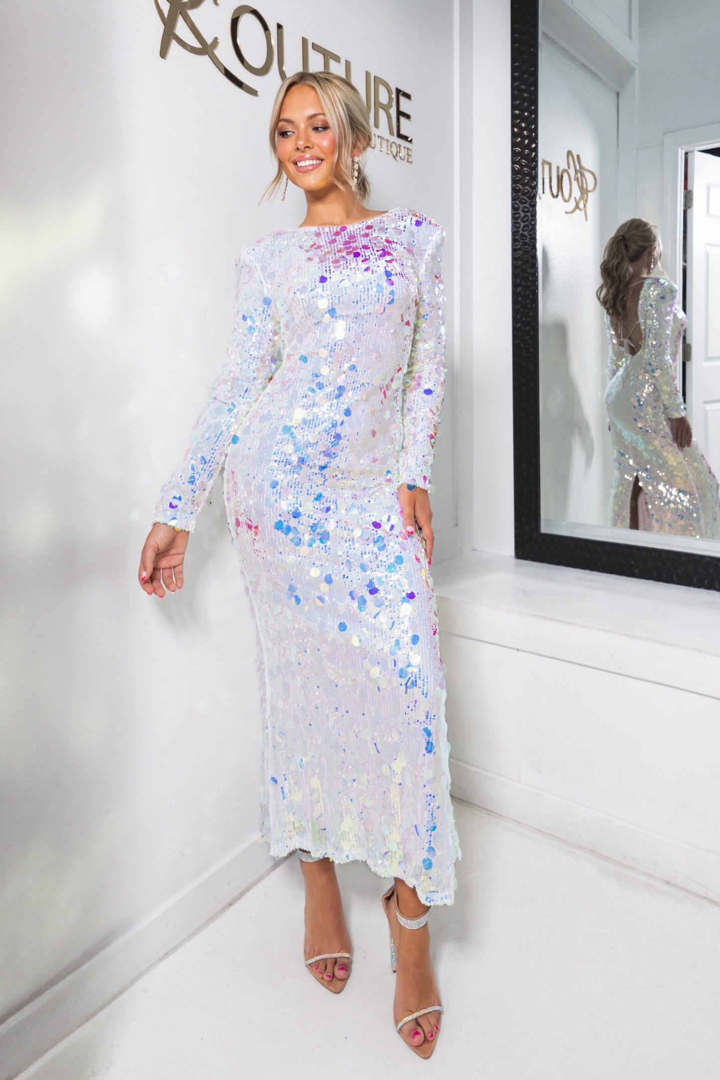 Cosmic Disco Sequined Long Sleeve Midi Dress