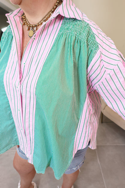 Cosmo & Wanda Shirred Striped Shirt