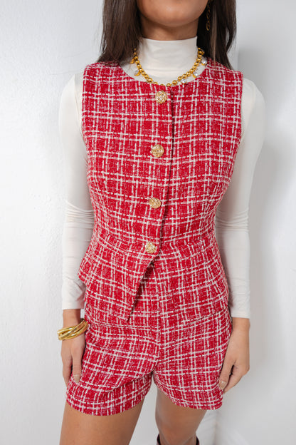 Crimson Noel Tweed Top