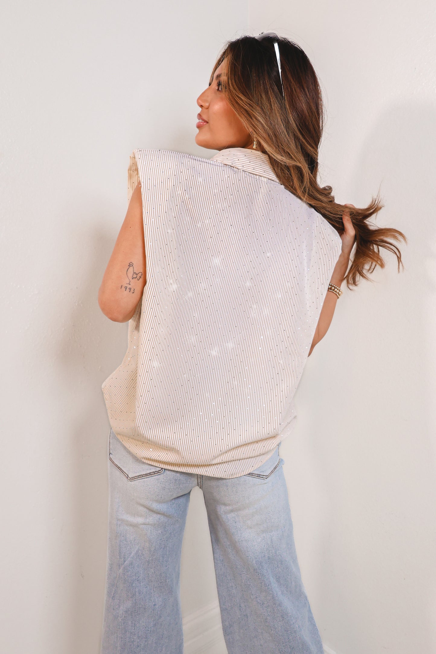 Crystal Press Padded Shoulder Top