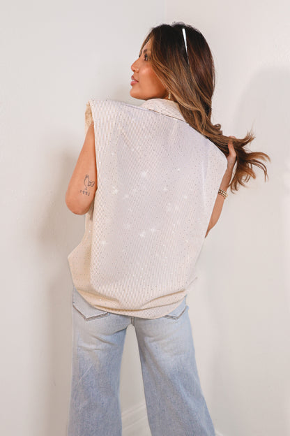 Crystal Press Padded Shoulder Top