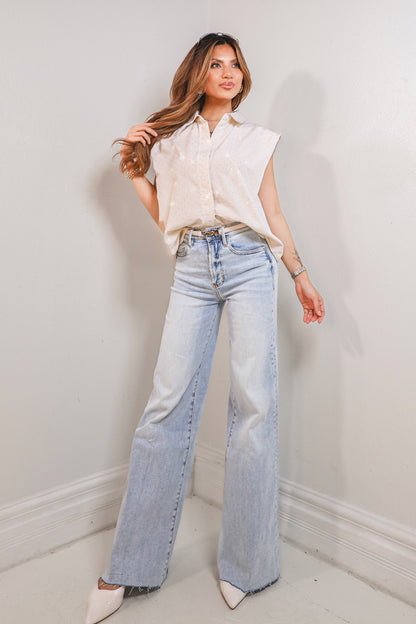 Crystal Press Padded Shoulder Top