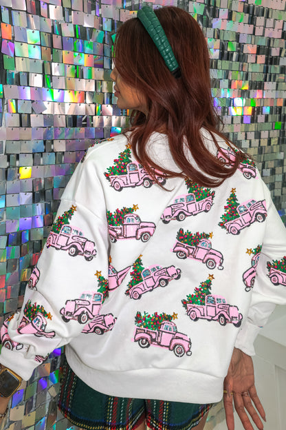 Queen of Sparkles Pink Christmas Tree Truck Sweatshirt