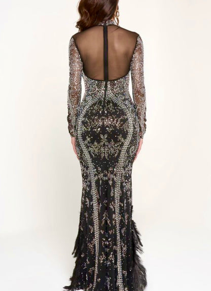 Feathered Starlight Rhinestone Embellished Gown