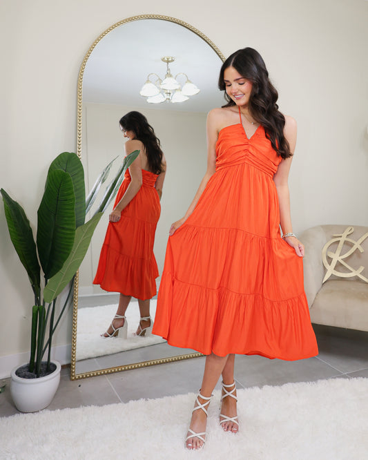 Sunkissed Tiered Halter Neck Midi Dress