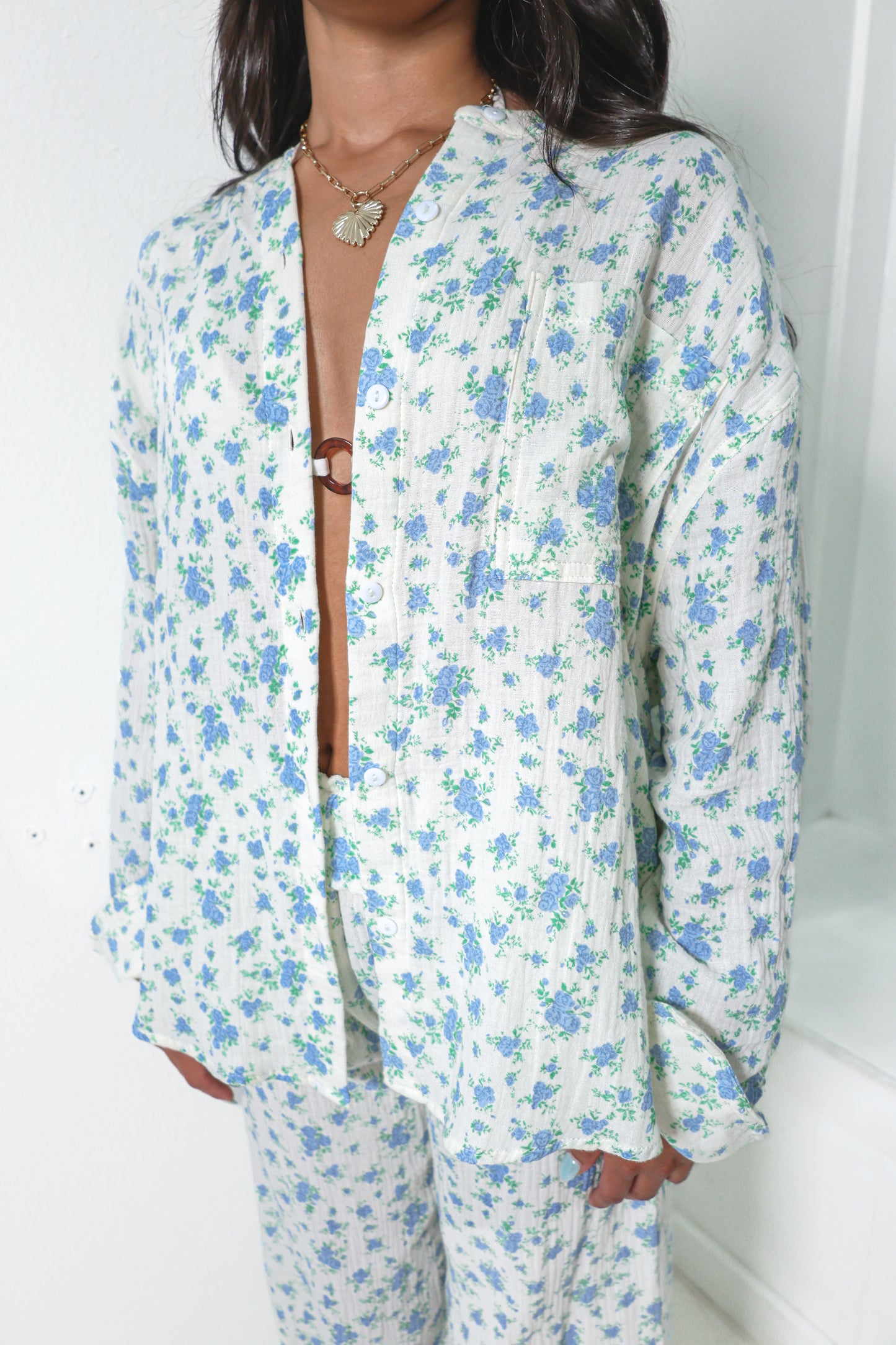 Lucca Daisy Drift Gauze Button Down Top