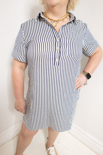 Day Off Striped Shirt Dress