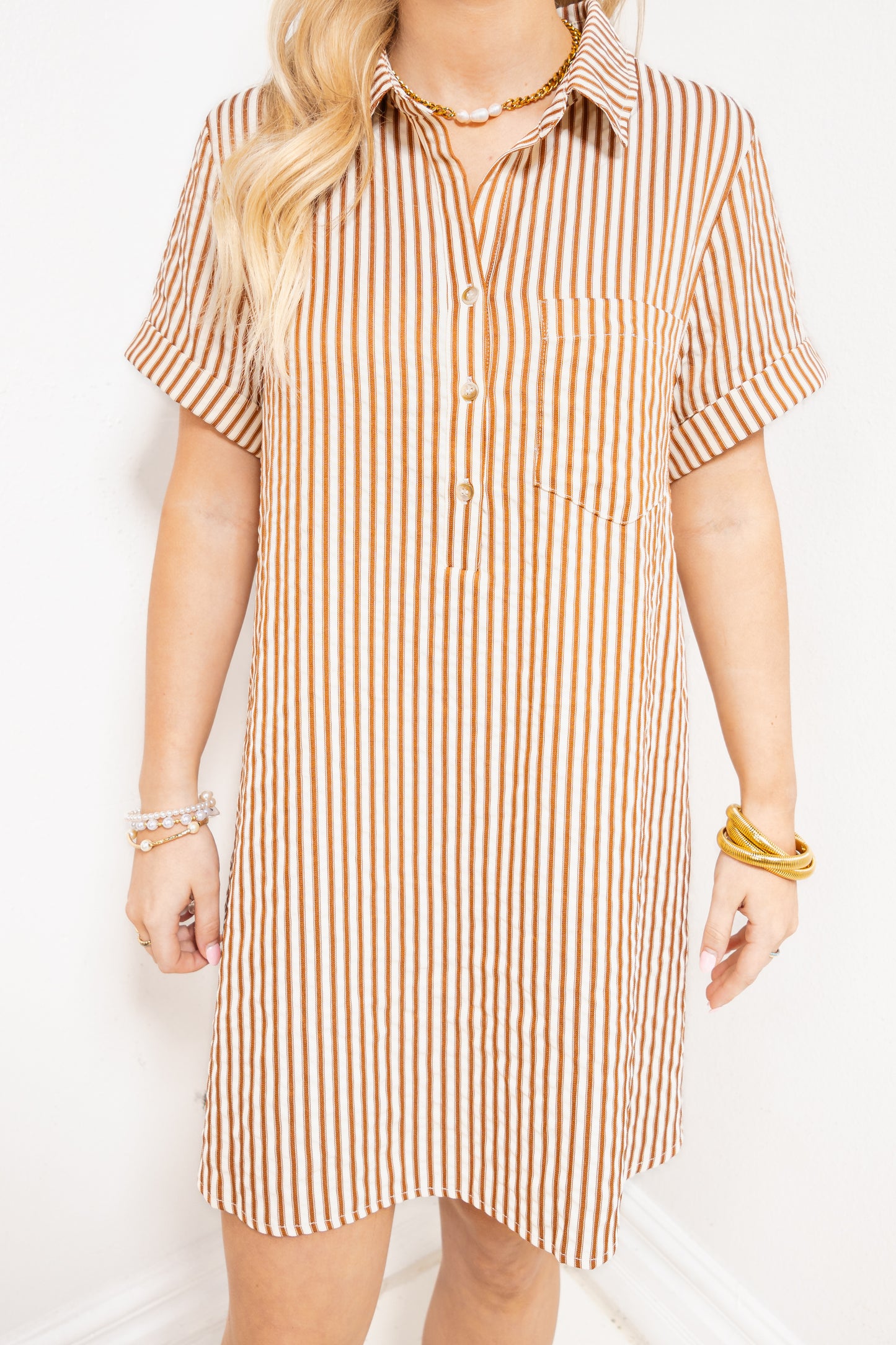 Day Off Striped Shirt Dress