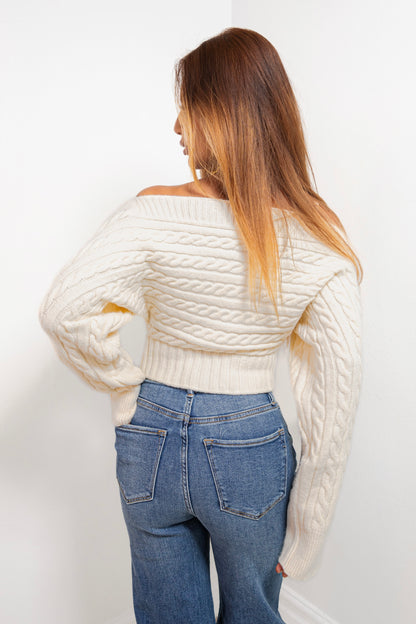 Snuggle Up Off Shoulder Button Down Top