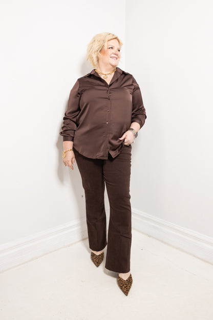 Everyday Muse Satin Button Down Blouse
