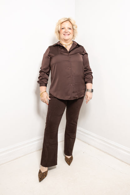 Everyday Muse Satin Button Down Blouse