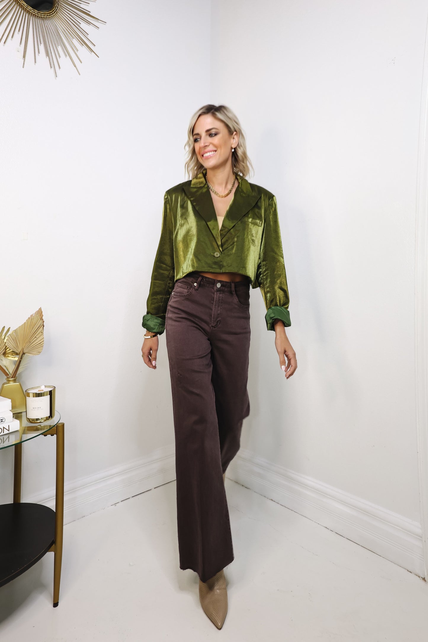 Olive You in Chrome Crop Blazer