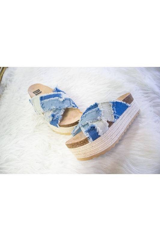 Dirty Laundry Plays Denim Platform Sandal-Shoes-KCoutureBoutique, women's boutique in Bossier City, Louisiana