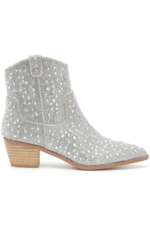 Diva Silver Metallic Rhinestone Booties-Apparel & Accessories-KCoutureBoutique, women's boutique in Bossier City, Louisiana