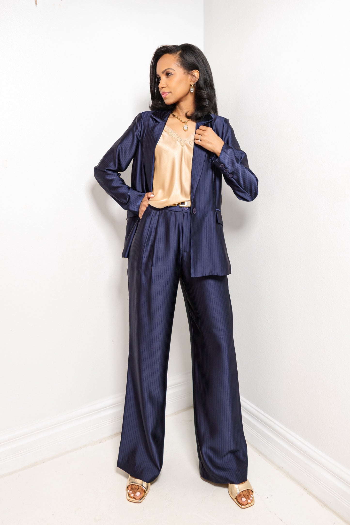 Downtown Luxe Textured Pinstripe Blazer