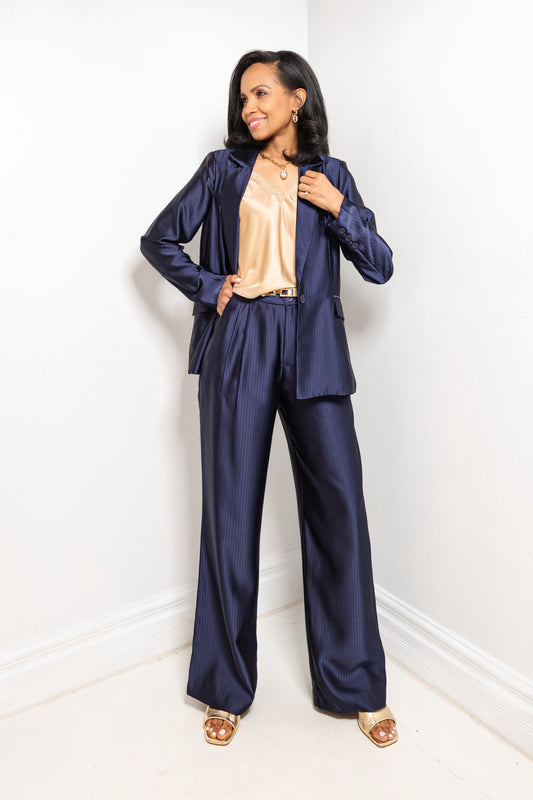 Downtown Luxe Textured Pinstripe Pants